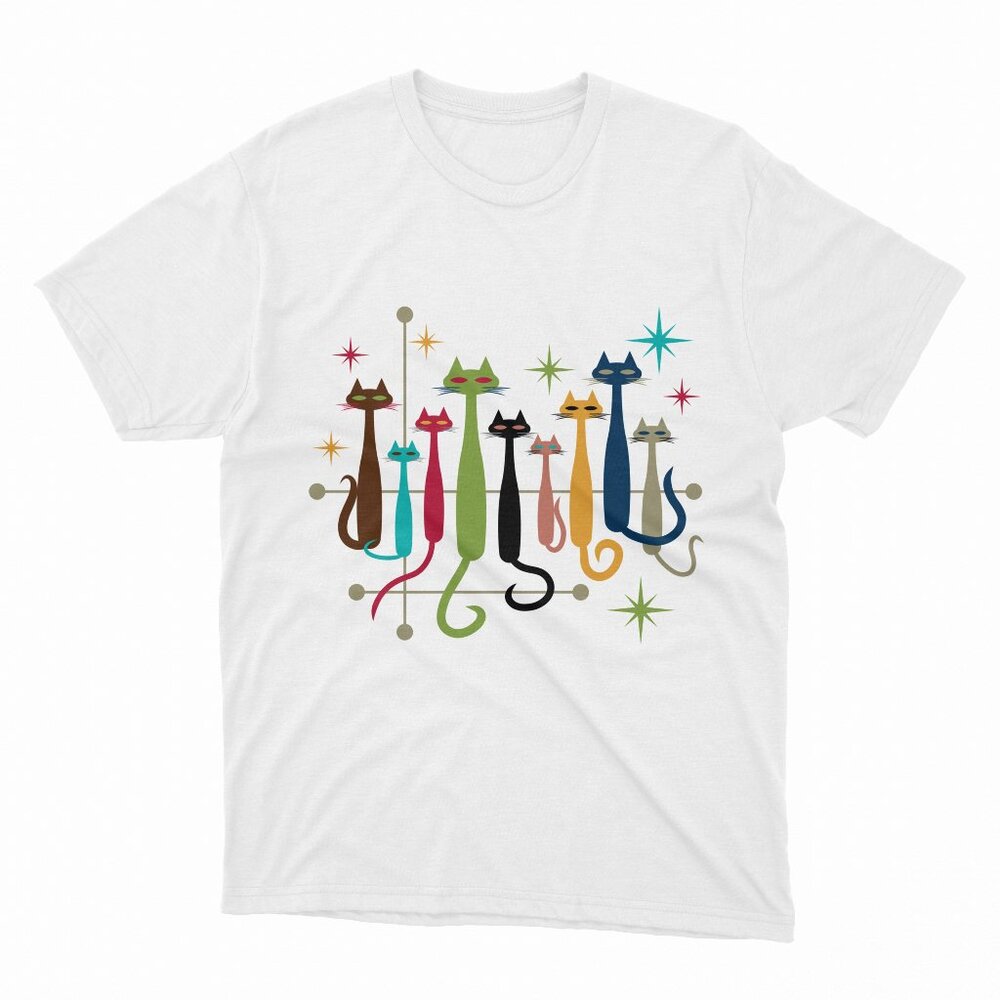 Vintage Retro Mid-Century Modern Look Cats 50s 60s Style White T-Shirt
